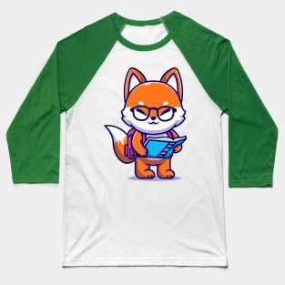 Cute Fox Holding Book With Backpack Cartoon Baseball T-Shirt